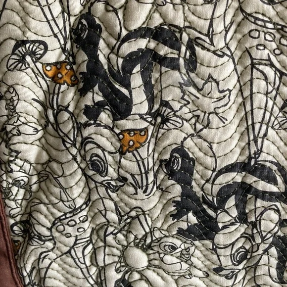 Disney Bambi & Flower Quilted Tote Brown Trim Floral Embroidered Straps - Picture 4 of 11